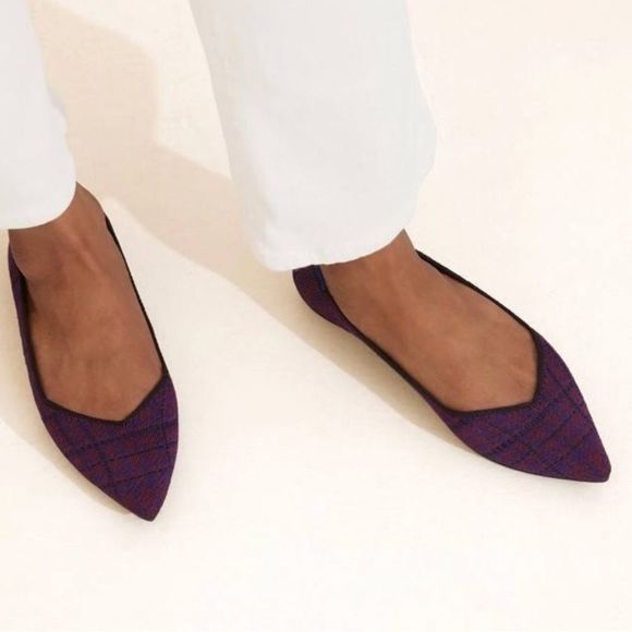 Rothy’s The Point Cranberry Plaid Winter Berry Textile Ballet Flats - Picture 2 of 16